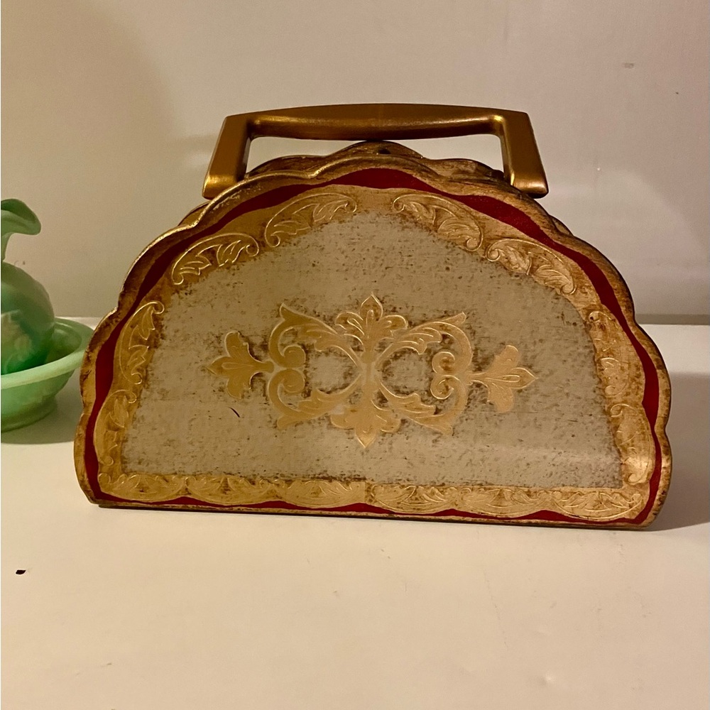 Vintage Elegant Gold and Red Women's Wood Clutch